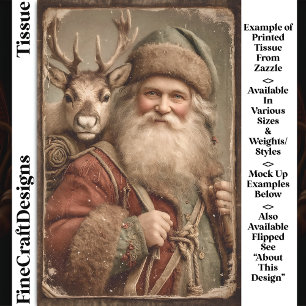 Rustikaler traditioneller Weihnachtsmann, Rentiere Seidenpapier