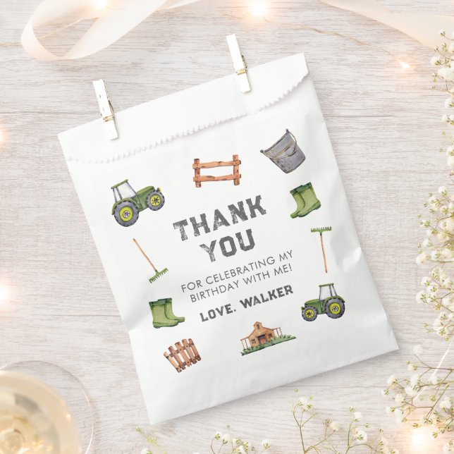 Rustikaler Traktor Farm Green Boy Geburtstag Geschenktütchen (Ausgeschnitten)