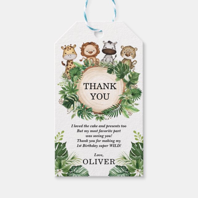 Rustikaler Tropischer Dschungel Wildtiere Jungen G Geschenkanhänger (Vorderseite)