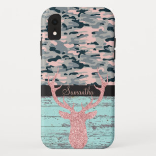 Rustikaler Türkis-hölzerne rosa Geweih-Camouflage Case-Mate iPhone Hülle