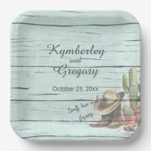 Rustikaler türkisfarbener Western Boost Hat Pappteller