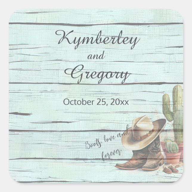 Rustikaler türkisfarbener Western Boost Hat Quadratischer Aufkleber (Vorderseite)