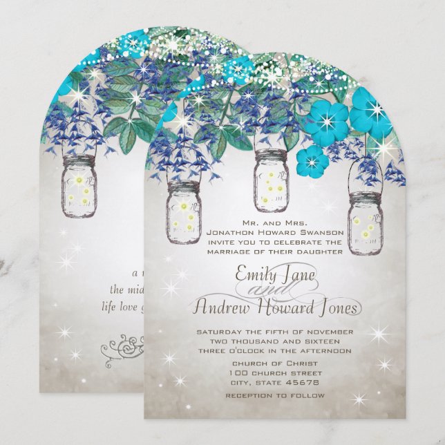 Rustikaler und romantischer Mason Jar unter den St Einladung (Vorne/Hinten)