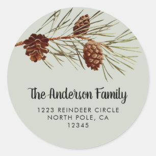 Rustikaler Urlaub Pinecone Rücksendeadresse Siegel Runder Aufkleber
