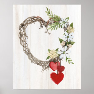 Rustikaler Valentinsgruß-Herz-Kranz II Poster