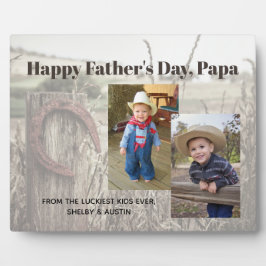 Rustikaler Vatertag Personalisiert zwei Fotos Fotoplatte