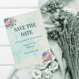 Rustikaler verschweißter Damast und Rose Hochzeit Save The Date