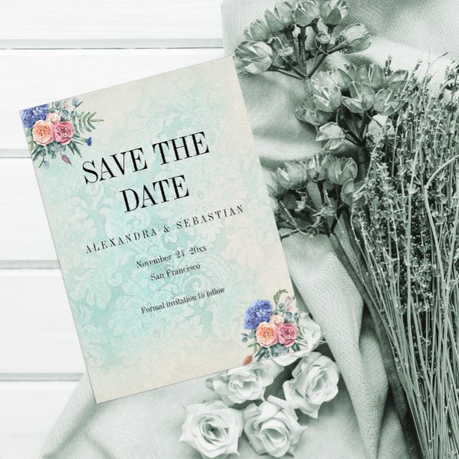 Rustikaler verschweißter Damast und Rose Hochzeit Save The Date (Von Creator hochgeladen)