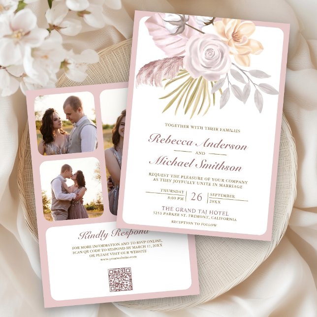 Rustikaler Verstaubter Rosenblüten-Hochzeit QR-Cod Einladung (Von Creator hochgeladen)