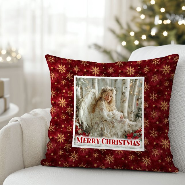 Rustikaler viktorianischer Engel Rot Gold Feiertag Kissen (Rustic Victorian Angel Red Gold Holiday Christmas Pillow

)