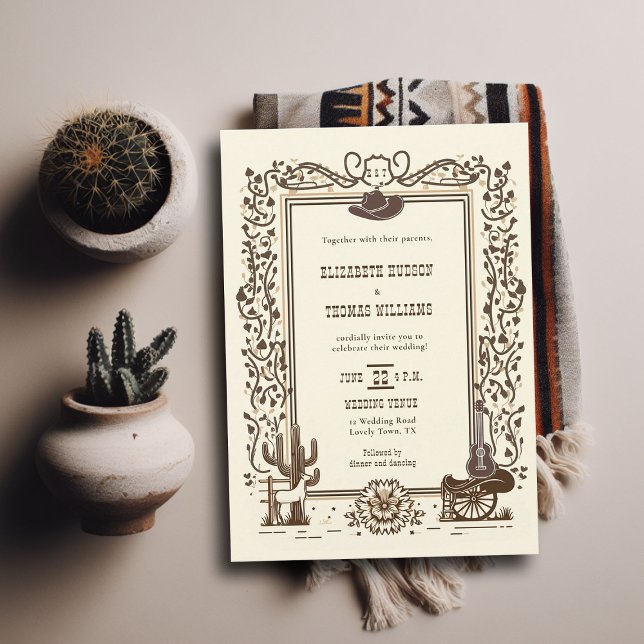 Rustikaler Vintag Cowboy Wedding Western Botanical Einladung (rustic vintage cowboy wedding invitation country western frame horse cowboy horse botanical monogram)