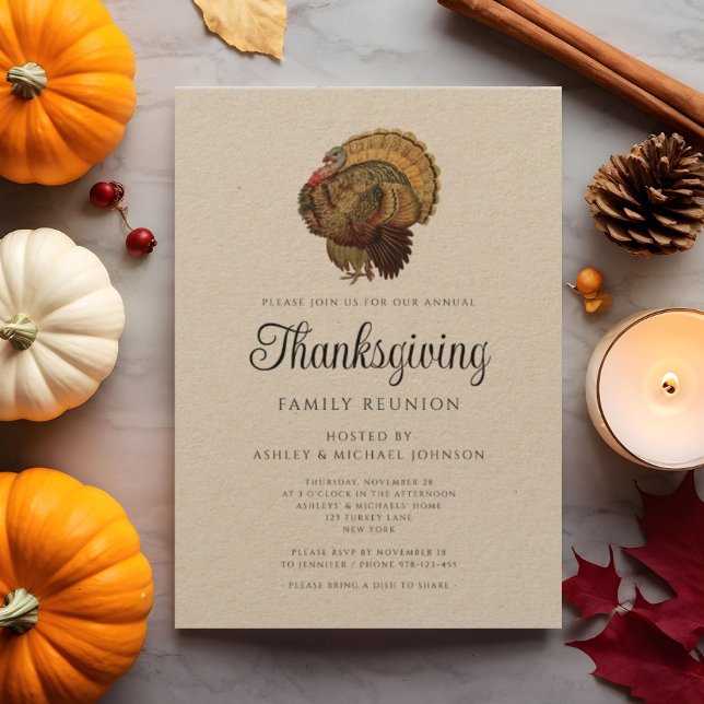 Rustikaler Vintag Family Wiedersehen Erntedank Einladung (Rustic Vintage Family Reunion Thanksgiving Invitation)