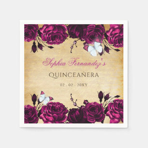 Rustikaler Vintag rosa Blütenschmetterling Serviette