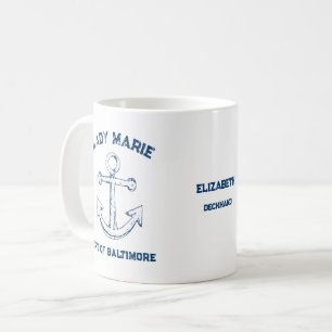 Rustikaler Vintage-Anker Marineblauer Name Hafen Kaffeetasse