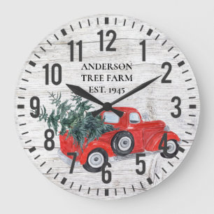 Rustikaler Vintage-Barn-Holz-Roter-LKW-Weihnachtsb Große Wanduhr