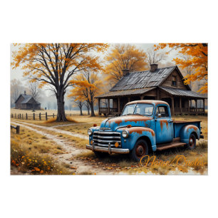 Rustikaler Vintage-Blau-LKW Poster