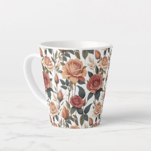 Rustikaler Vintage-Blumen-Rotrose-Naturdruck Milchtasse