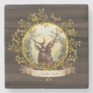 Rustikaler Vintage-HIRSCH personalisierter Stein Steinuntersetzer