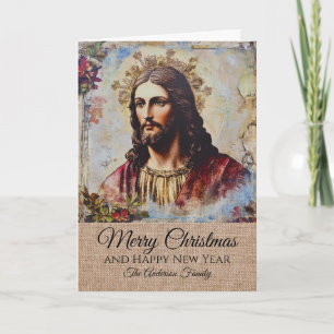 Rustikaler Vintage-Jesus-Frohe-Weihnachten-Familie Karte
