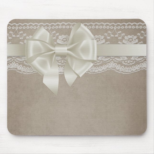 Rustikaler Vintage-Jutebeutel & Spitze Mousepad (Vorne)