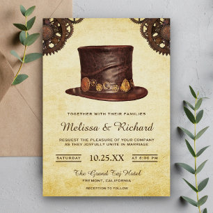 Rustikaler Vintage-Lederhut Steampunk-Hochzeit Einladung