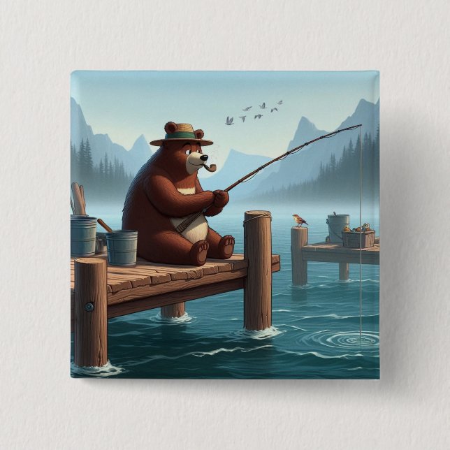 Rustikaler, vintage Outdoor-Bär Berg Button (Vorderseite)