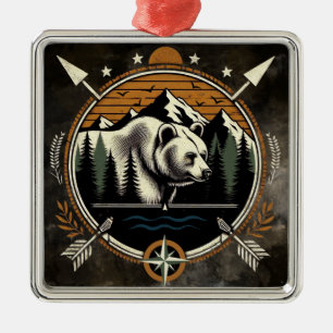 Rustikaler, vintage Outdoor-Bär Berg Ornament Aus Metall