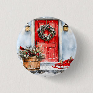 Rustikaler Vintage-Weihnachts-Türkränze in Rot Button
