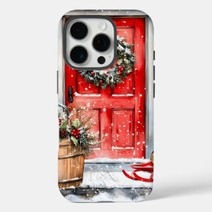 Rustikaler Vintage-Weihnachts-Türkränze in Rot iPhone 16 Pro Hülle