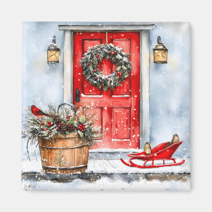 Rustikaler Vintage-Weihnachts-Türkränze in Rot für Magnet