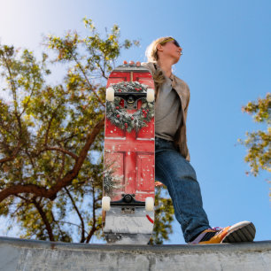 Rustikaler Vintage-Weihnachts-Türkränze in Rot Skateboard