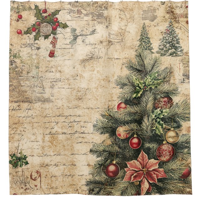 Rustikaler Vintage-Weihnachtsbaum-Zapfen-Muster Duschvorhang (Vorderseite)