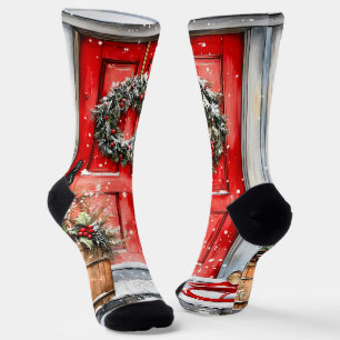 Rustikaler vintage Winterroter Weihnachts-Türkränz Socken