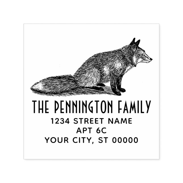 Rustikaler Vintager Fox Zeichnend Name Rücksendead Permastempel (Design)