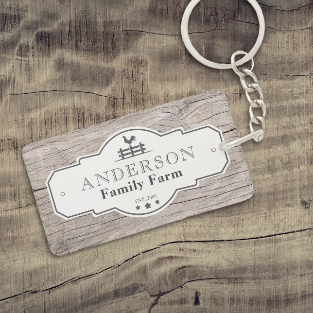 Rustikaler Vintager Grenzbaufläche Schlüsselanhänger (Rustic Vintage Label Border Family Farm Keychain)