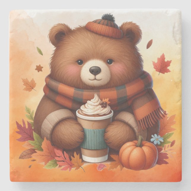 Rustikaler/Vintager Herbstbär Steinuntersetzer (Vorderseite)