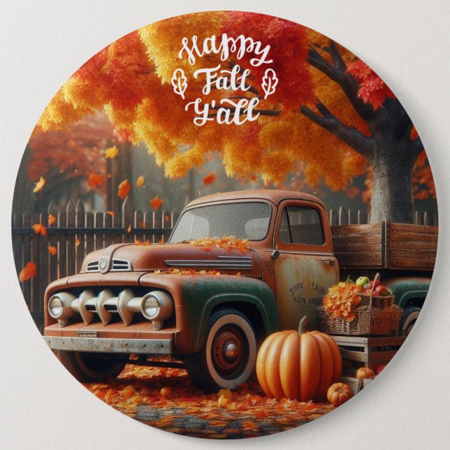 Rustikaler/Vintager Herbstwagen Button (Vorderseite)