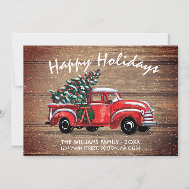 Rustikaler Vintager LKW Happy Holidays Moving Ankündigung (Vorderseite)