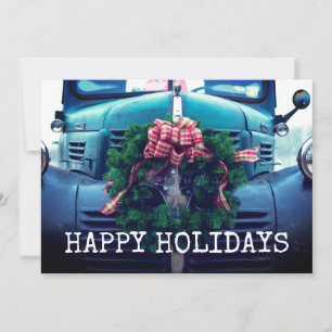Rustikaler Vintager LKW mit Kranz Feiertagskarte