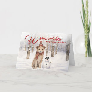 Rustikaler Vintager Schneemann Dog Woodland Winter Feiertagskarte