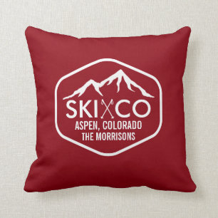 Rustikaler Vintager Ski-Berg u. Polen Aspen Kissen