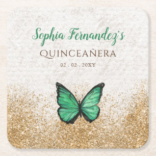 Rustikaler Vintager Smaragdgrüner Schmetterlingspl Rechteckiger Pappuntersetzer