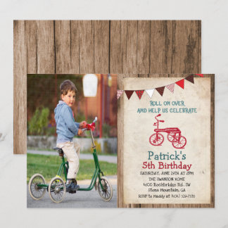 Rustikaler Vintager Tricycle Boy Geburtstagseinlad Einladung