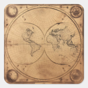 Rustikaler Vintager Weltkarte Globe Quadratischer Aufkleber