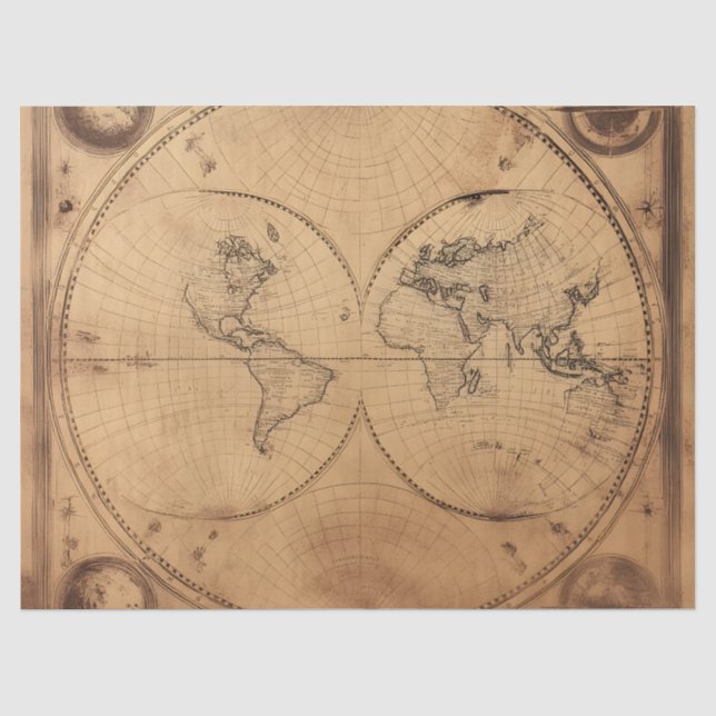 Rustikaler Vintager Weltkarte Globe Seidenpapier (Vorderseite)