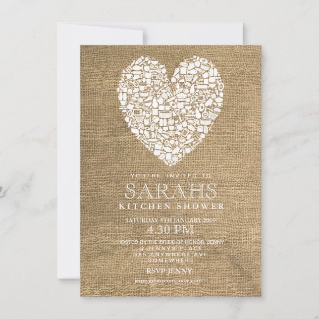 Rustikaler Vorrat das Küchen-Brautparty-Party Einladung (Vorderseite)