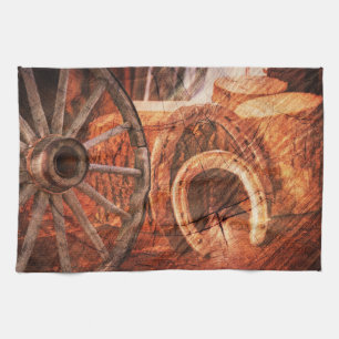 Rustikaler Wagenrad-Hufeisen Western Style Geschirrtuch