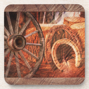 Rustikaler Wagenrad-Hufeisen Western Style Getränkeuntersetzer