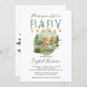 Rustikaler Wald Aquarell Hirschdusche Einladung