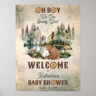Rustikaler Wald Bearly Wait Baby Dusche Willkommen Poster